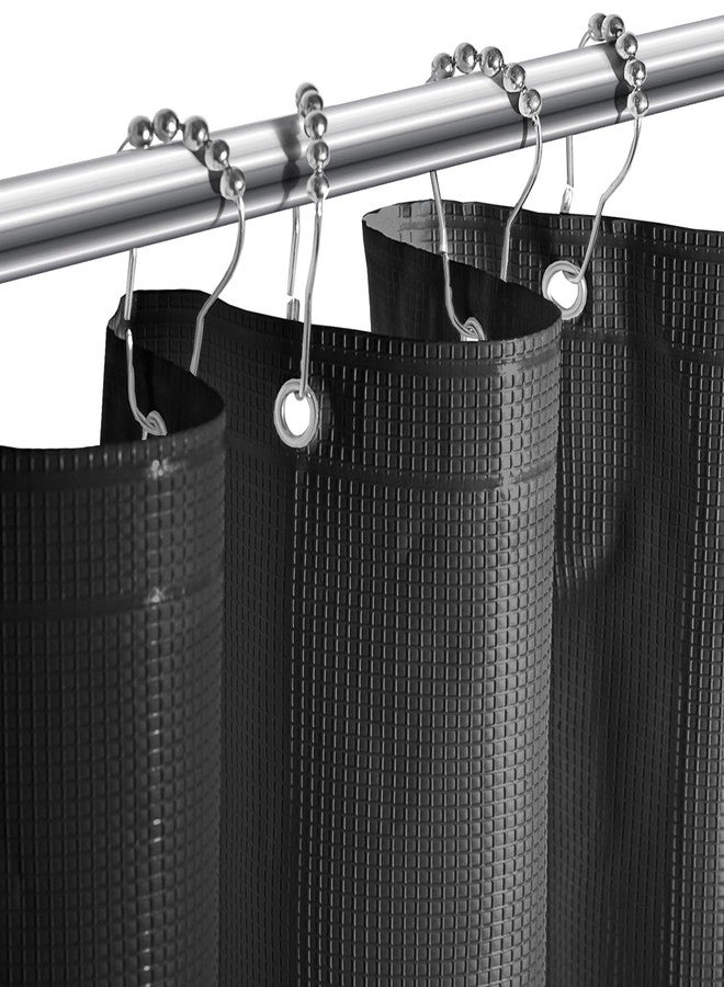 Tititex 8G Heavy Duty Plastic Solid Black Shower Curtain Liner with 3 Magnets - Texture Waffle Grid Plaid Pattern PEVA Waterproof Shower Liner Bathroom Accessories 72x72 inch - Image 2