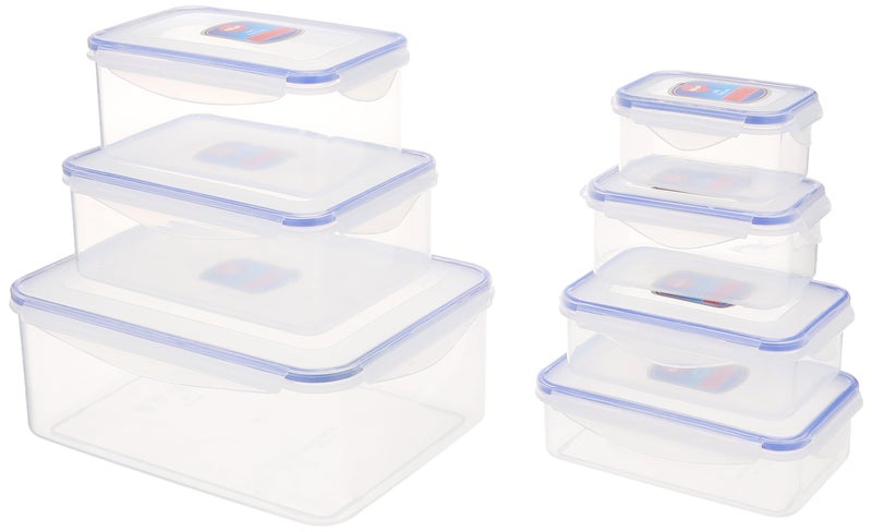 El watania food containers easy lock set 7 pieces transparent*blue/400ml/550ml/700ml/1lt/1.3lt/2lt/5.5lt