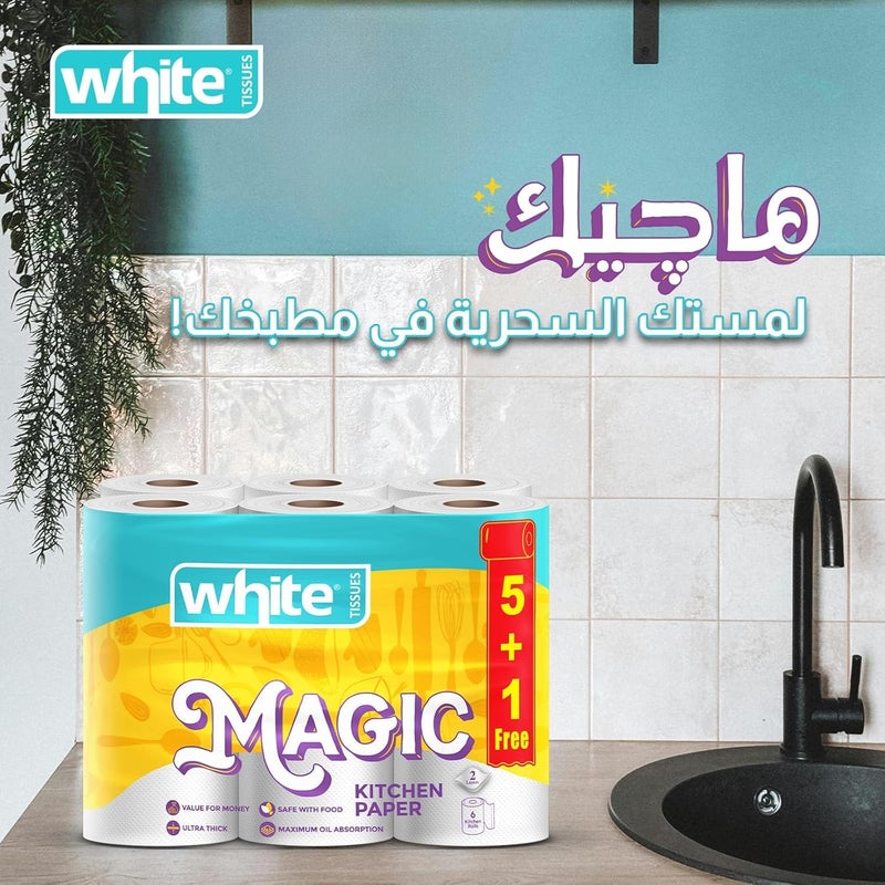 White Magic Kitchen Rolls, 3 Ply, Strong and Absorbent, 6 Rolls, White, for Any Mess - Image 3