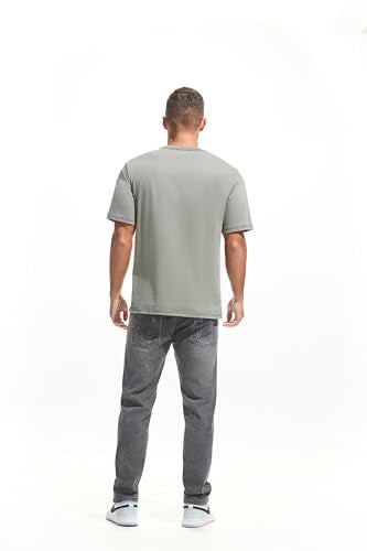 VEIISAR Men's Heavy Weight Crew Neck T-Shirt - Mens Premium 100 Cotton Thick Tees Pre Shrunk Light Grey M - Image 2