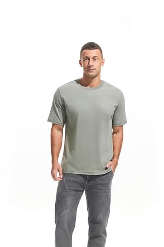 VEIISAR Men's Heavy Weight Crew Neck T-Shirt - Mens Premium 100 Cotton Thick Tees Pre Shrunk Light Grey M - Image 5