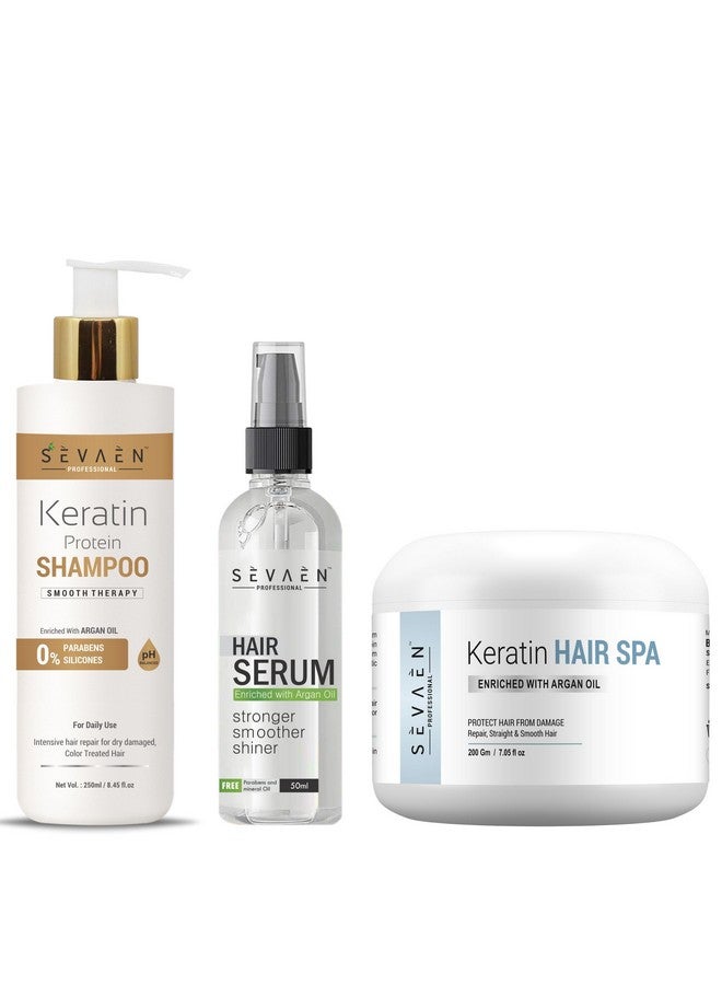 SEVAEN Keratin Complete Care Trio: Shampoo, Spa, And Serum For Total Transformation Professional Hair Care Combo 1 Shampoo, 1 Hair Spa 200Gm, 1 Hair Serum - Image 1