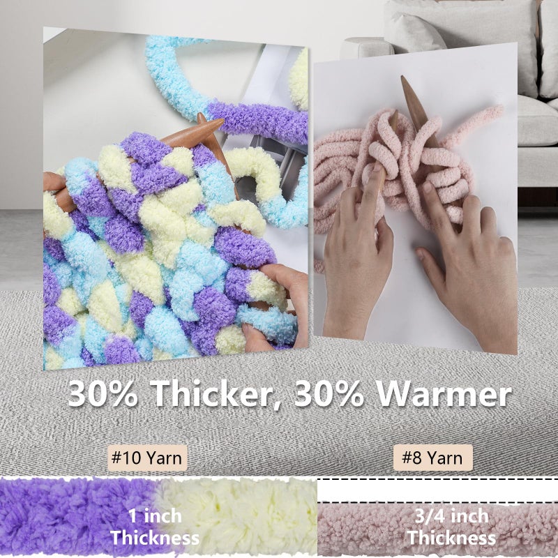 Cozyful Chunky Yarn for Hand Knitting - #10 Chunky Chenille Blanket Yarn, Jumbo Big Thick Chunky Yarns for Crocheting, Tie Dye Bulky Knit Yarns, 8 Skein (25 yds 8 oz Each Skein), Purple&Yellow&Blue - Image 3