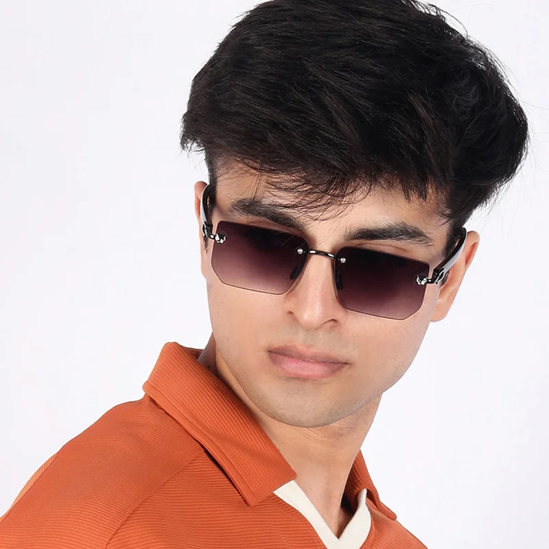 Woggles UV Protection Rectangle Sunglasses| Men &amp; Women|Rimless Sunglasses