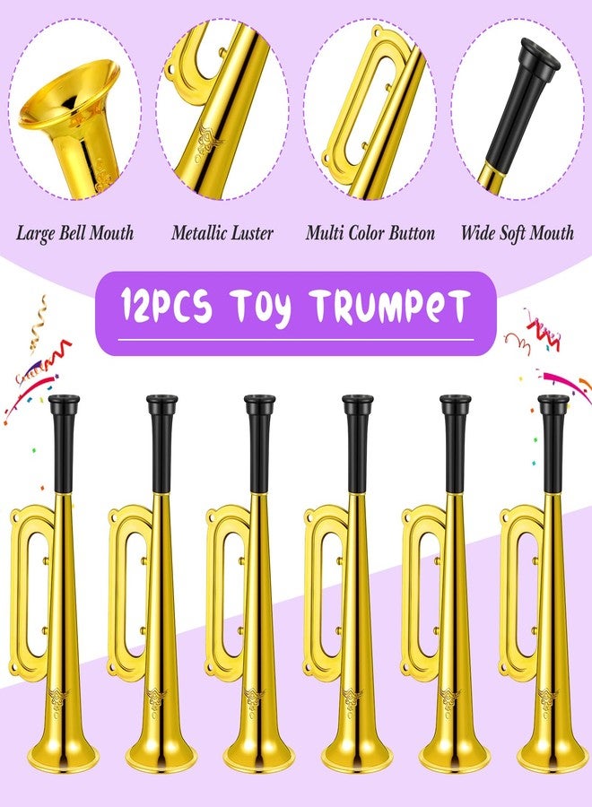 Poen مجموعة من 12 قطعة من بوق لعبة للأطفال، بوق معدني صغير للحفلات الموسيقية، أدوات بلاستيكية لإصدار الضوضاء للأطفال، مناسبات الحفلات، هدايا حفلات دروس الموسيقى، دعائم المسرح، 7 بوصات، عيد الفصح (ذهبي) - Image 3