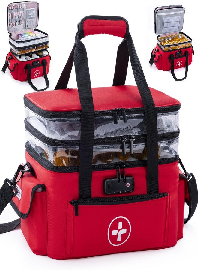 BAGSFY 3-Tier Medicine Organizer with Combination Lock - Large Medicine Bag, Empty First Aid Kit Case, Pill Bottle Medical Supply Organizer, Travel Prescription Bag, Medication Storage Container