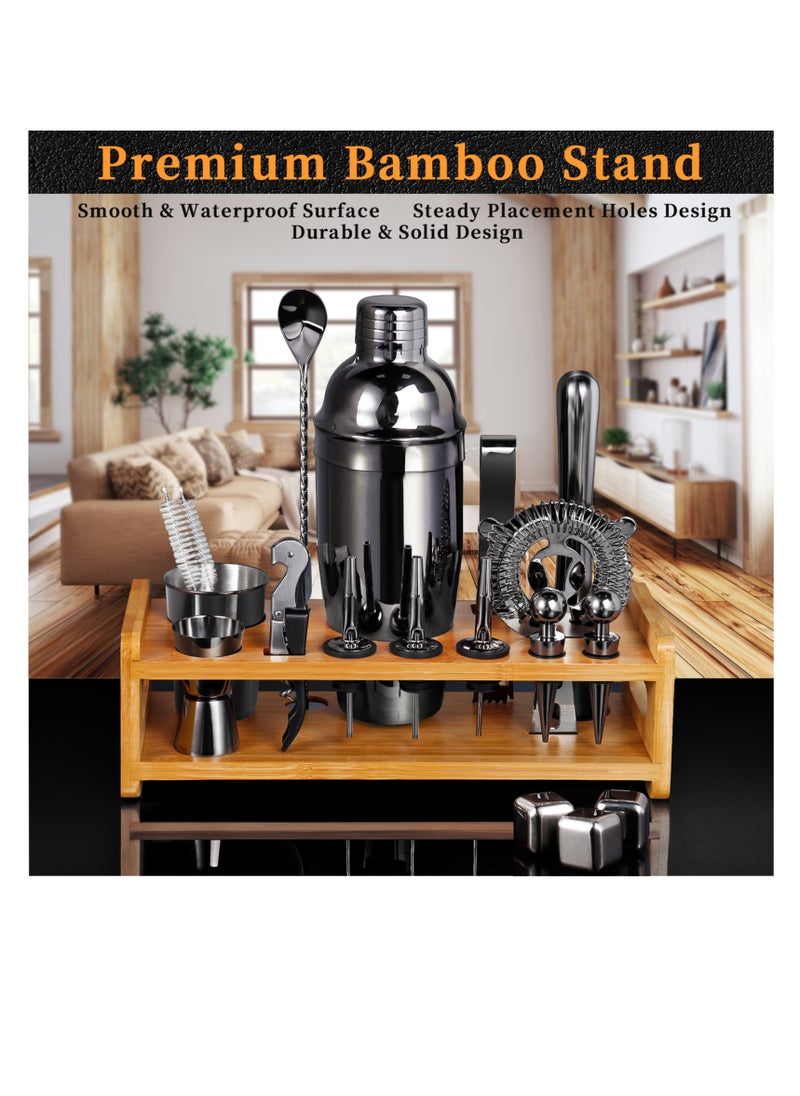 Generic - Bartender Kit Cocktail Shaker Set 26-Piece Black Stainless Steel Bar Set with Bamboo Stand Bar Tools Cocktail Kit for Drink Mixing Home Bar Party Gift Bartending Kit with 3 Whiskey Stones - Image 1