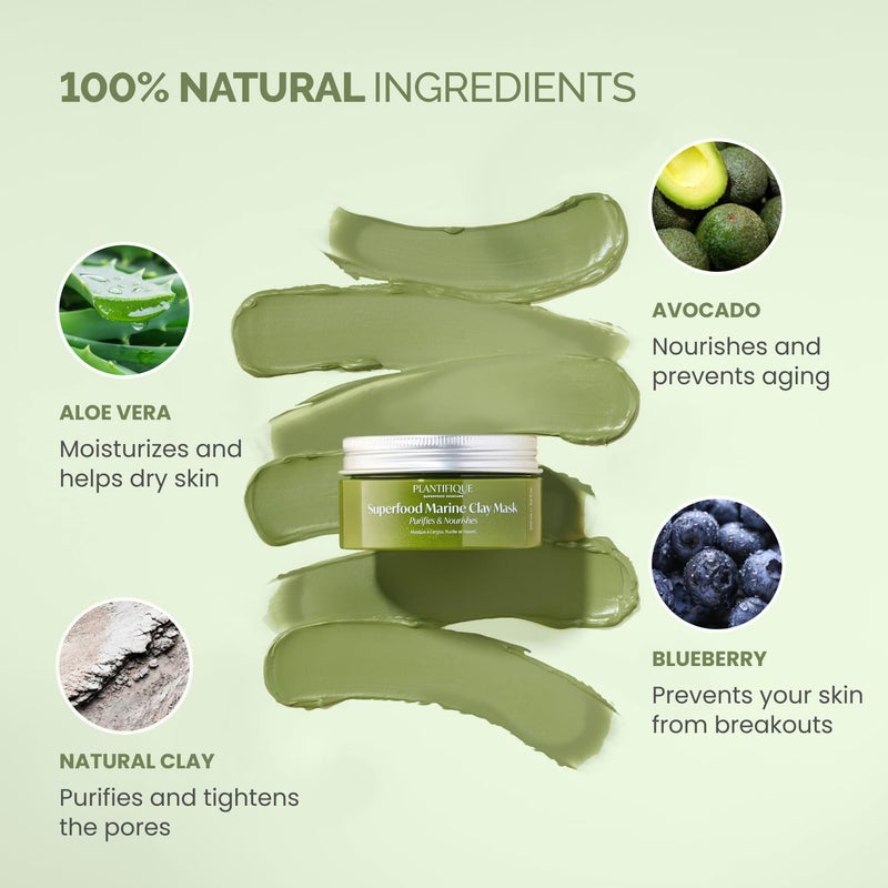 PLANTIFIQUE Korean Skincare Clay Mask â€“ Hydrating Mud Mask with Avocado & Superfoods, Dermatologist-Tested for Face & Body â€“ Vegan, 3.4 Oz/100ml - Image 4
