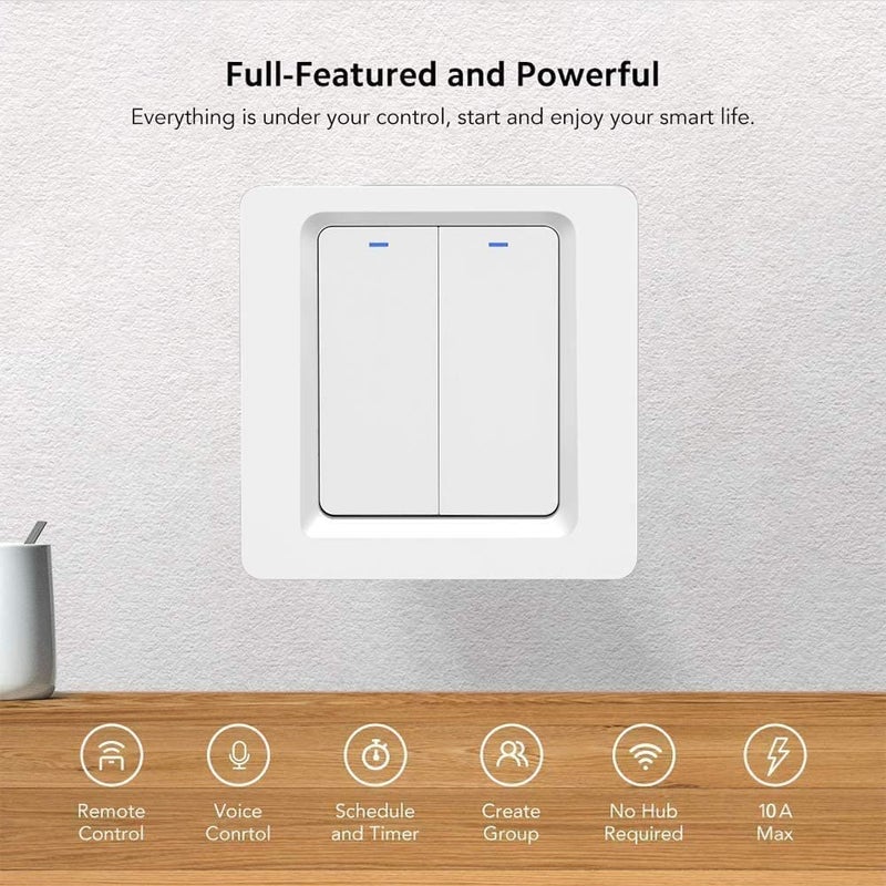 Pohaytipe مفتاح إضاءة ذكي WiFi، لا يحتاج إلى سلك محايد، مفتاح حائط ذكي مع تحكم عن بعد، تحكم صوتي ومؤقت، متوافق مع Alexa وGoogle Assistant، تركيب سهل (2 مفتاح، سلك L واحد) - Image 3