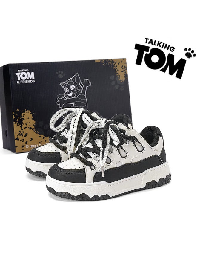 Talking Tom Couple's Classic Black And White Sneakers High-value Daily Sports Casual Shoes For Men And Women, Size 43 - Image 1