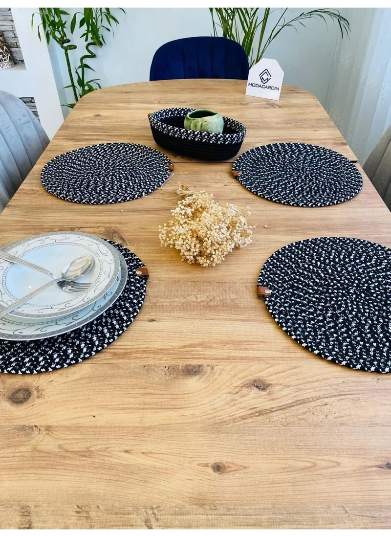 BDZ Deri BDZ Leather Jute Wicker American Service Plate and Basket 5 Pieces