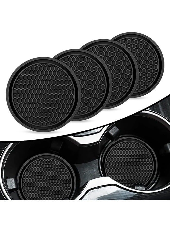 4 PCS Car Cup Holder Coaster, Universal Auto Anti Slip Cup Holder Insert Coaster, 2.77 inch Anti Slip Silicone Car Coaster, Car Interior Accessories, Honeycomb Waterproof Fixed Tea Coaster(Black) - Image 1