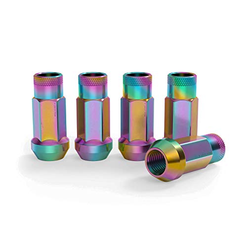 StanceMagic 20pcs Neochrome 12x1.25 Extended Tuner Lug Nuts - Open End, Cone Taper Acorn Seat, 50mm (2") Length, 22mm (0.87") Width, 17mm 11/16" Hex - Compatible with Nissan Infiniti Subaru and More - Image 5
