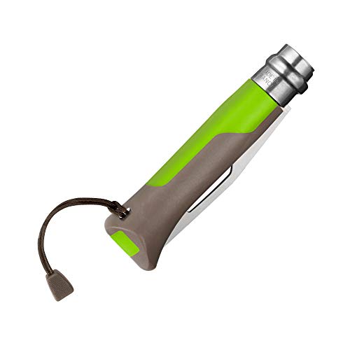 Opinel No. 08 Outdoor Folding Knife + Multitool - Partially Serrated Stainless Steel Blade, Nonslip Handle, Survival Whistle, Shackle Key (Green) - Image 3