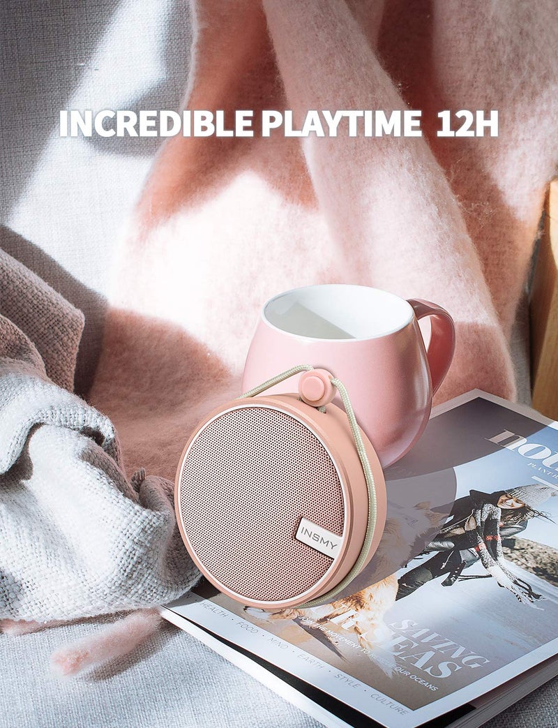 INSMY C12 IPX7 Waterproof Shower Bluetooth Speaker, Portable Small Speaker, Speakers Bluetooth Wireless Loud Clear Sound Support TF Card Suction Cup for Outdoor Kayak Canoe Beach Gift (Cashmere Pink) - Image 4