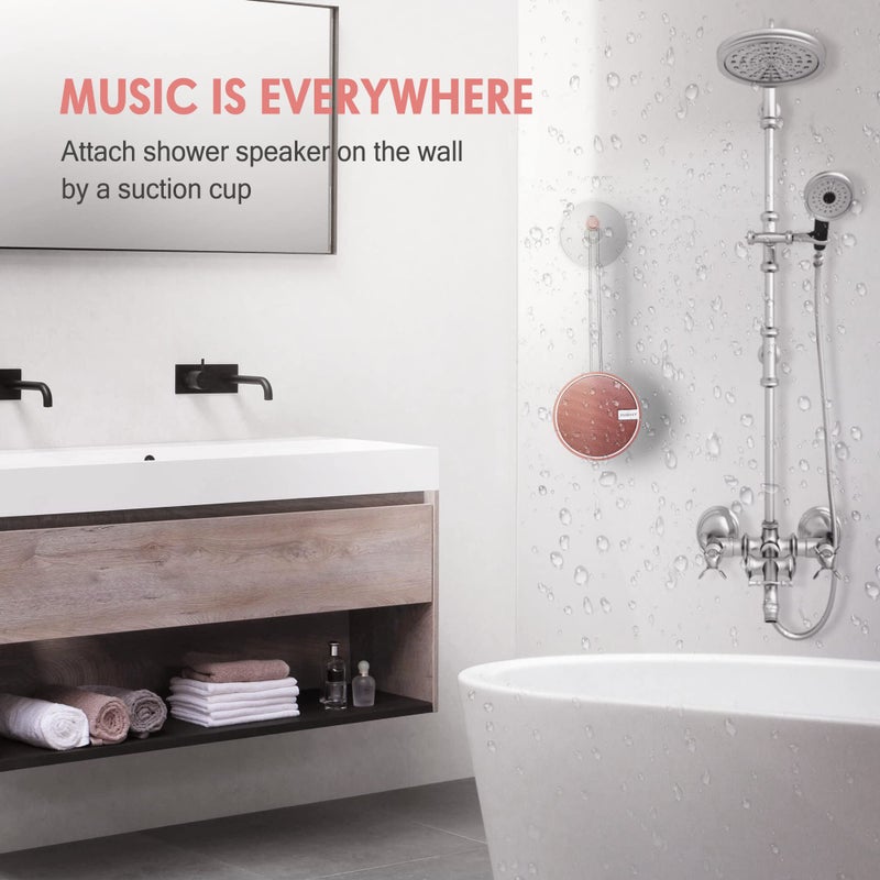 INSMY C12 IPX7 Waterproof Shower Bluetooth Speaker, Portable Small Speaker, Speakers Bluetooth Wireless Loud Clear Sound Support TF Card Suction Cup for Outdoor Kayak Canoe Beach Gift (Cashmere Pink) - Image 5