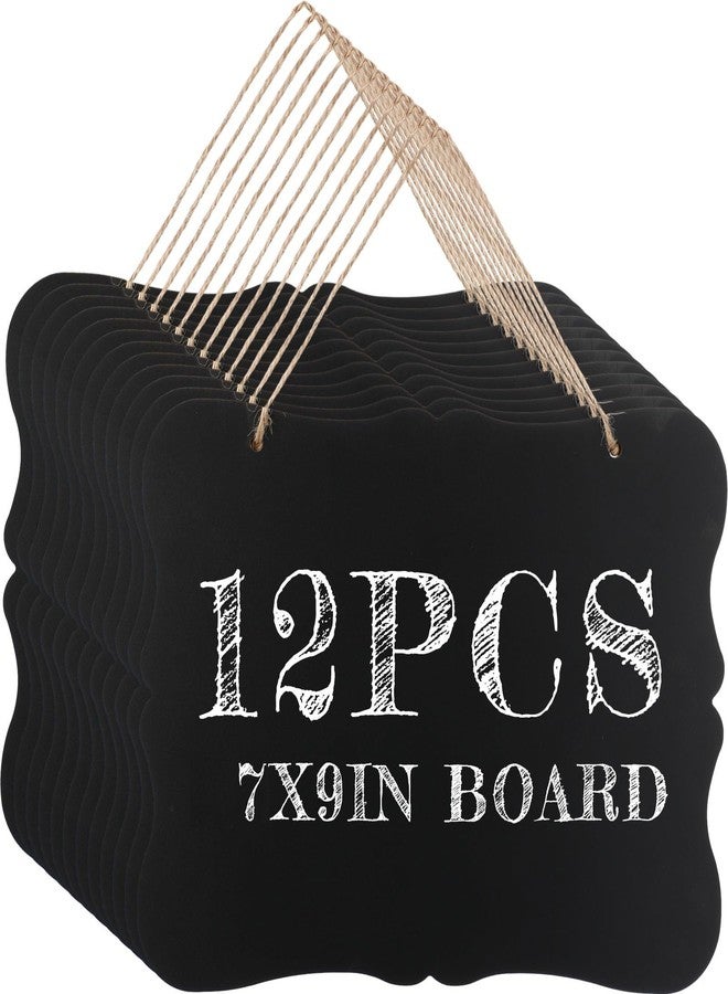 Harloon 12 Pack 9"x7" Double Sided Hanging Chalkboard Signs with String, Wood Chalkboard Price Tags, Memo Message Sign Erasable Message Board for Home Weddings Kitchen Party Event Label(Wave) - Image 1