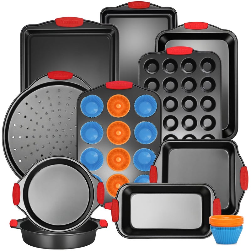 Ymiton Baking Pans Set with Silicone Handles, 34 PCS Nonstick Bakeware Sets, Oven Pan Set Includes Baking Tray, Cookie Sheet, Cake Pans, Loaf Pan, Muffin Pan, Pizza Pan - Image 1