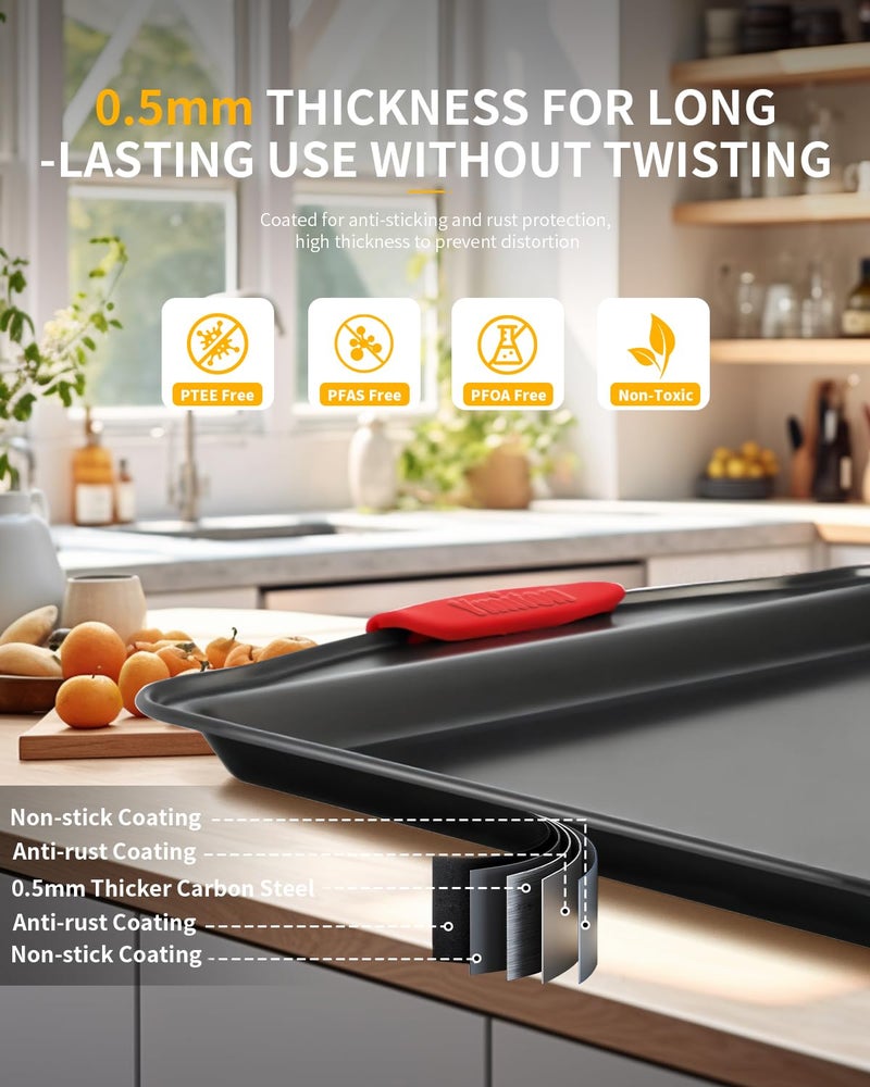 Ymiton Baking Pans Set with Silicone Handles, 34 PCS Nonstick Bakeware Sets, Oven Pan Set Includes Baking Tray, Cookie Sheet, Cake Pans, Loaf Pan, Muffin Pan, Pizza Pan - Image 5