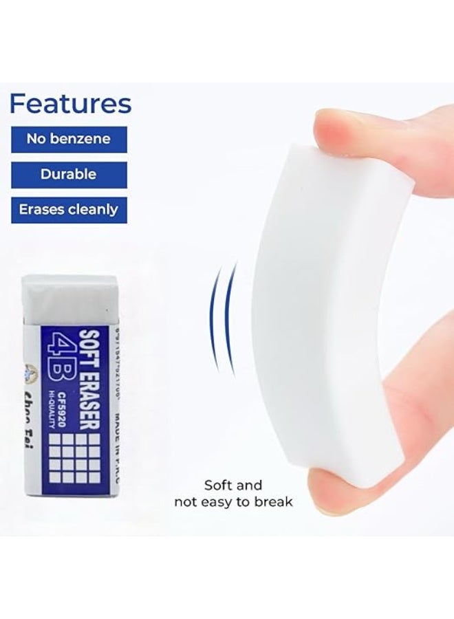 يوريفو 30 قطعة ممحاة ناعمة 4B للطلاب والفنانين، مسح نظيف للامتحانات والرسم، مصنوعة من مطاط PVC، أقل قدر من النشارة، مثالية للرسم والكتابة - Image 3