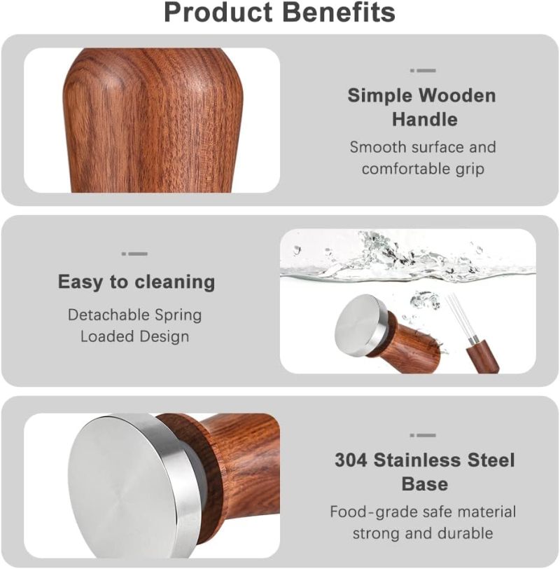 51mm Stainless Steel Coffee Tamper - Mahogany Color Espresso Tool with Consistent Tamping Pressure - Rustproof Dishwasher Safe for Professional Baristas Home Espresso Enthusiasts - Image 3
