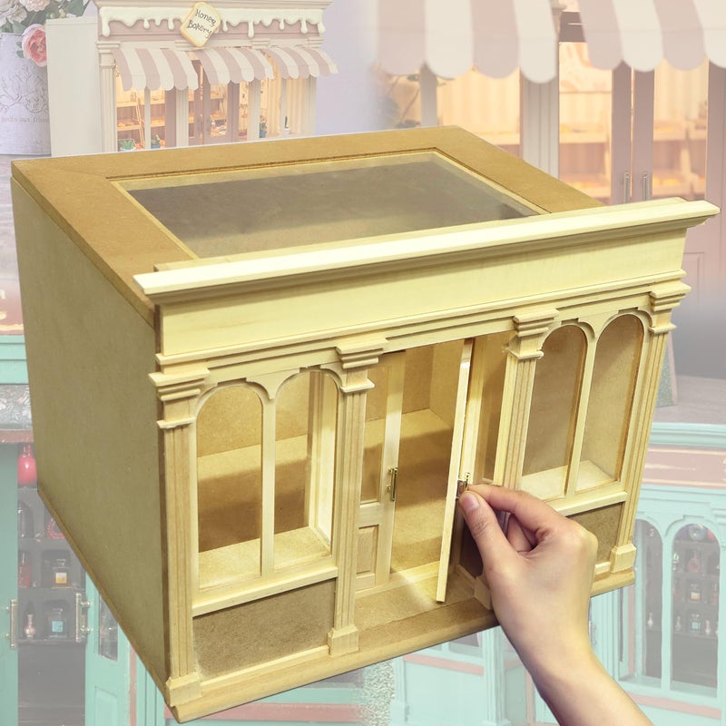iLAND Wooden Dolllhouse Room Box on 1/12 Scale, Wood Houses for Crafts to Make a Miniature Coffee Shop, Magic House, Store Classic & Creative - Image 1