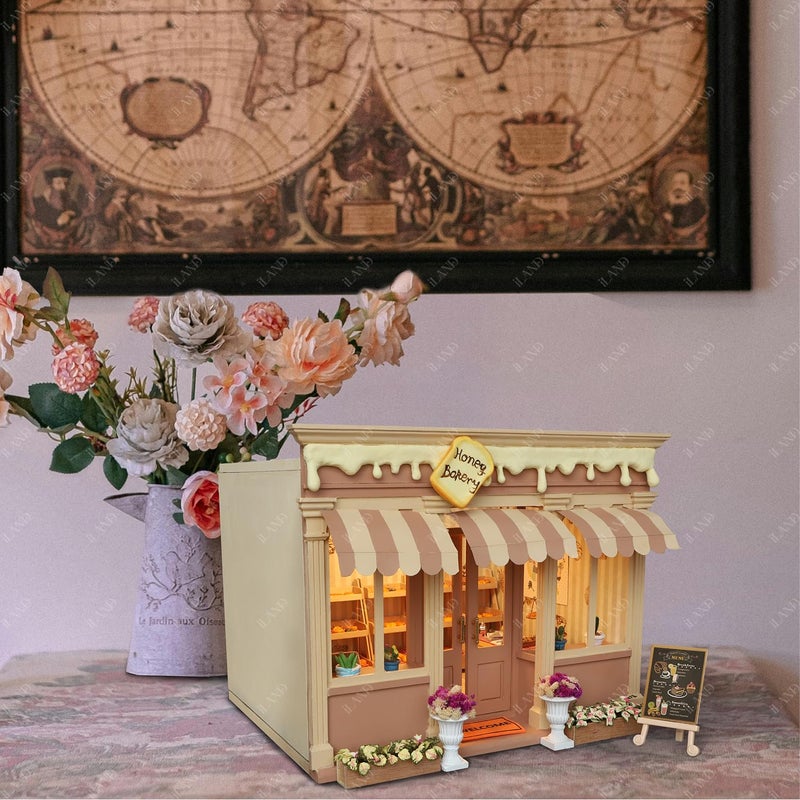 iLAND Wooden Dolllhouse Room Box on 1/12 Scale, Wood Houses for Crafts to Make a Miniature Coffee Shop, Magic House, Store Classic & Creative - Image 3