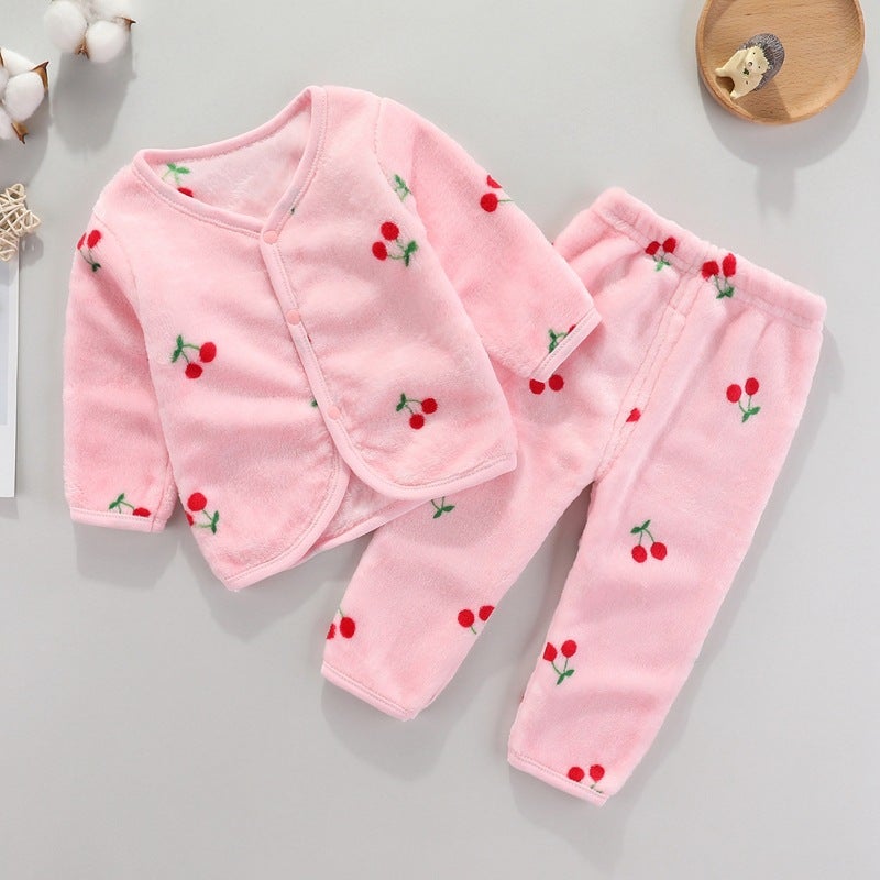 Infant Flannel Warm Cardigan Set for Autumn/Winter Blue Dinosaur - Image 3