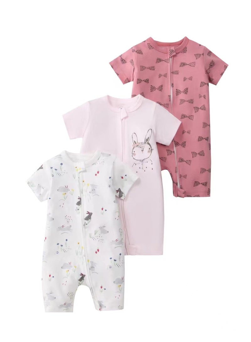CICILADY Baby 3-Pack Short-Sleeve Onesies Bodysuit Baby Boy Girl Cotton Short Sleeve Zipper Rompers Infant 2-way Zippers Comfy Summer Jumpsuit