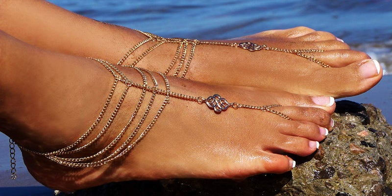 Bienvenu 2 PCS Multi Chain Beach Tassels Anklet Chain Bracelet Barefoot Sandals Foot Jewelry - Image 2