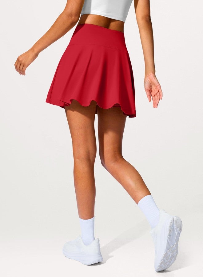 SANTINY 14" Tennis Skirt Golf Skorts with Pockets Tummy Control Shorts Pleated Skirts for Women Athletic Dressy Casual (Red_M) - Image 4