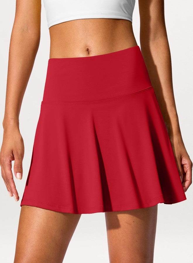 SANTINY 14" Tennis Skirt Golf Skorts with Pockets Tummy Control Shorts Pleated Skirts for Women Athletic Dressy Casual (Red_M) - Image 2
