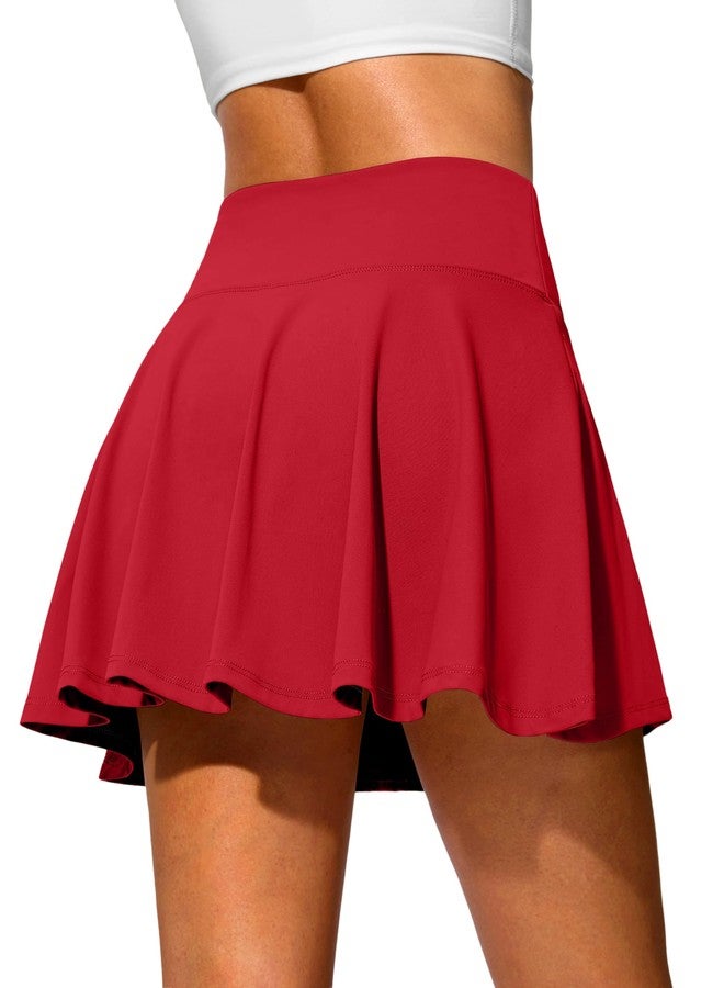 SANTINY 14" Tennis Skirt Golf Skorts with Pockets Tummy Control Shorts Pleated Skirts for Women Athletic Dressy Casual (Red_M) - Image 1