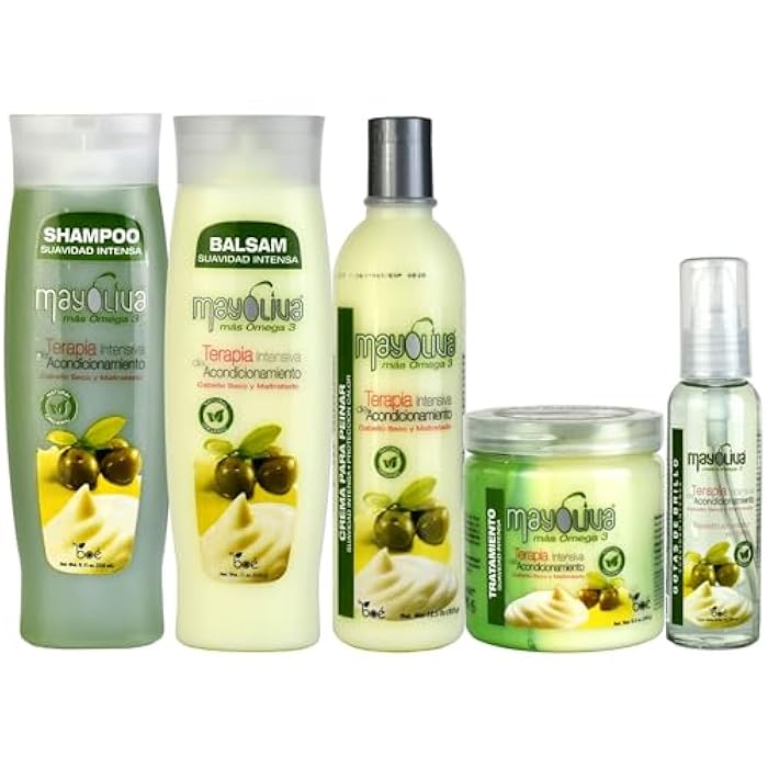 MayOliva Luxe Hair Therapy Set – Shampoo + Balsam + Treatment + Leave-In + Shine Drops – Deep Moisture & Repair System with Omega 3, Mayonnaise & Olive Oil – For Dry, Damaged Hair – 5 Pcs - Image 1