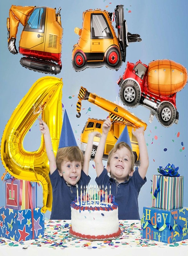 Tagberoy Construction Birthday Party Supplies 4 Year Old, Large Construction Balloons 40Inch Gold Number 4 Balloon Construction Truck Foil Balloons for Boys 4th Construction Birthday Party Decorations - Image 5