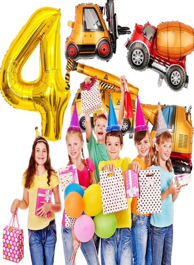 Tagberoy Construction Birthday Party Supplies 4 Year Old, Large Construction Balloons 40Inch Gold Number 4 Balloon Construction Truck Foil Balloons for Boys 4th Construction Birthday Party Decorations - Image 4