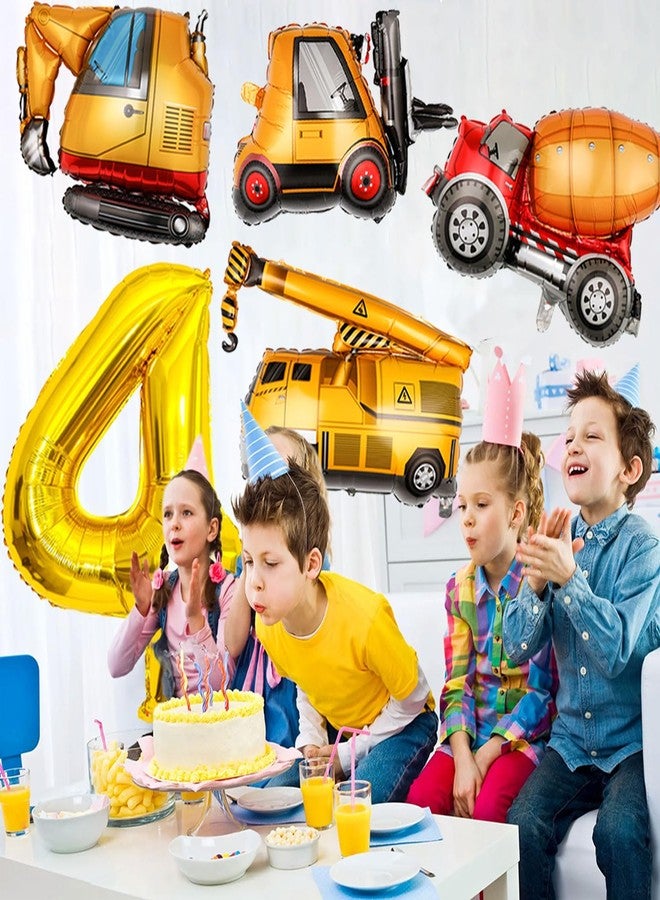 Tagberoy Construction Birthday Party Supplies 4 Year Old, Large Construction Balloons 40Inch Gold Number 4 Balloon Construction Truck Foil Balloons for Boys 4th Construction Birthday Party Decorations - Image 3
