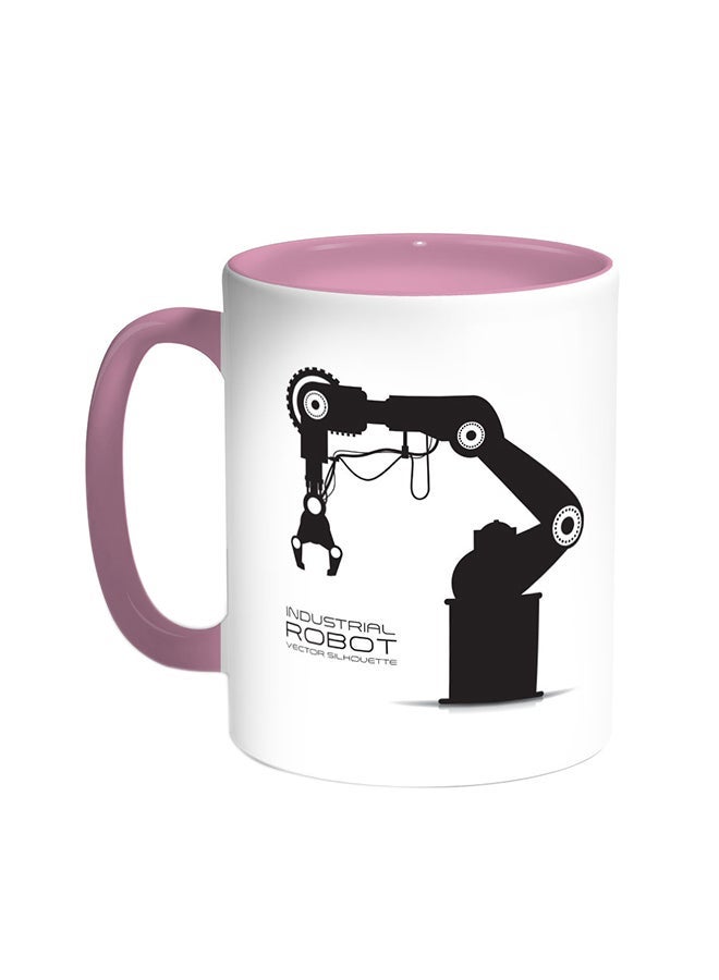 Industrial Robot Printed Coffee Mug Pink/White 11ounce