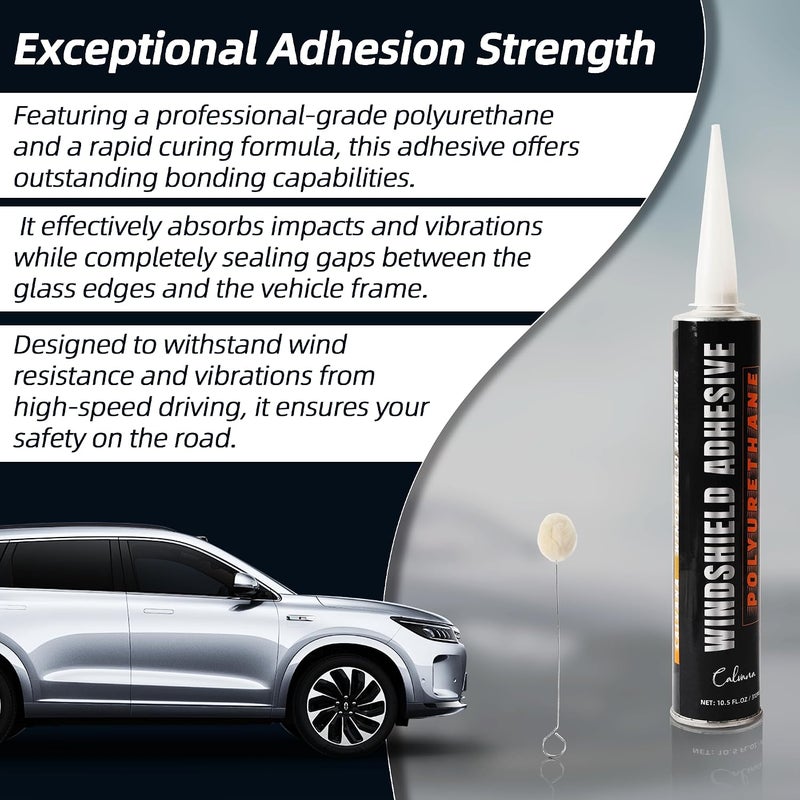 Calvana Windshield Adhesive Sealant Repair Kit for Chips and Cracks,Chipped Windshield Glass Glue with 1 windshiel Primer, Car Window Polyurethane Sealant,Automotive Seam Sealer, for RV, Black,310ml - Image 5