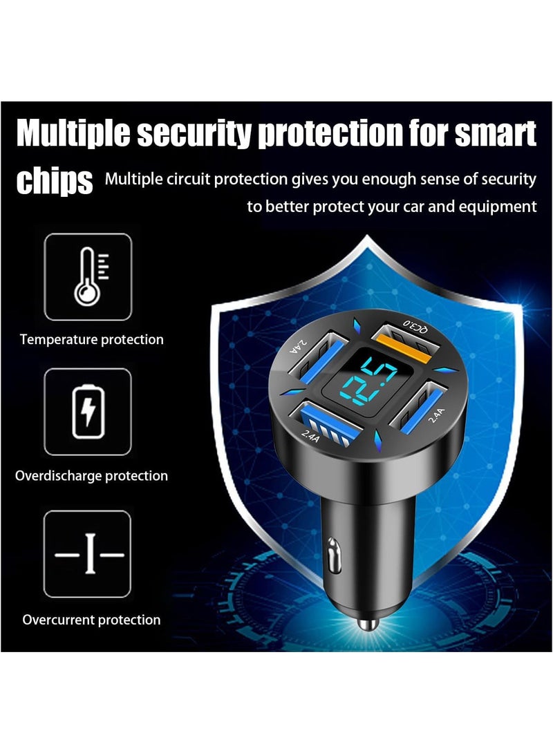 Arabest 4 Ports USB Car Charger, 66W Super Fast Charging with QC 3.0, PD 20W and USB 2.4A Charger Adapter, Quick Charge with LED Voltmeter, Auto Cigarette Lighter Plug (QC3.0, 1PCS)  - Image 3