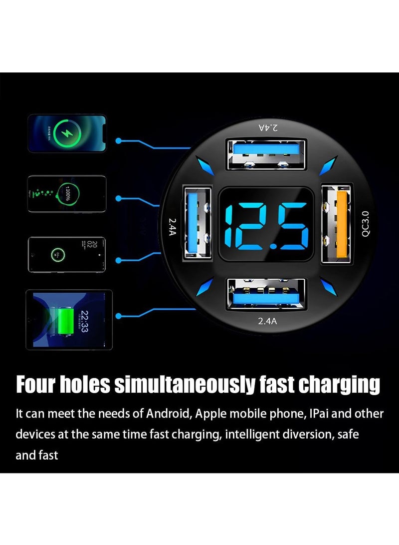 Arabest 4 Ports USB Car Charger, 66W Super Fast Charging with QC 3.0, PD 20W and USB 2.4A Charger Adapter, Quick Charge with LED Voltmeter, Auto Cigarette Lighter Plug (QC3.0, 1PCS)  - Image 4