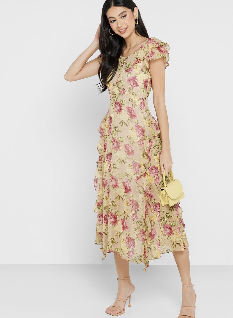 ELLA Floral Ruffle Midi Dress - Image 1