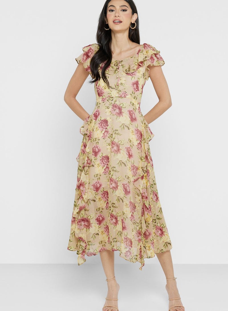 ELLA Floral Ruffle Midi Dress - Image 4