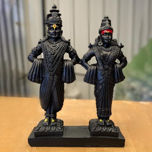 Karigaari India Vitthal Rukmani Stand | Vitthal Rukmini Idol for Home & Offices Decorative Showpiece - 9 Inch (Polyresin, Black) - Image 1