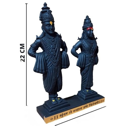 Karigaari India Vitthal Rukmani Stand | Vitthal Rukmini Idol for Home & Offices Decorative Showpiece - 9 Inch (Polyresin, Black) - Image 3