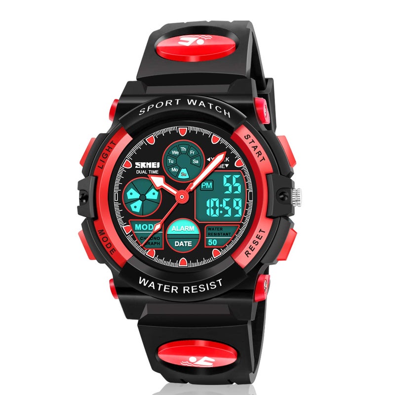 ATIMO Kids Sport Watch, 50M Water Resistant, Dual Time, Alarm, Stopwatch, LED Light, Calendar, Shock Resistant, Polyurethane Band - Image 1
