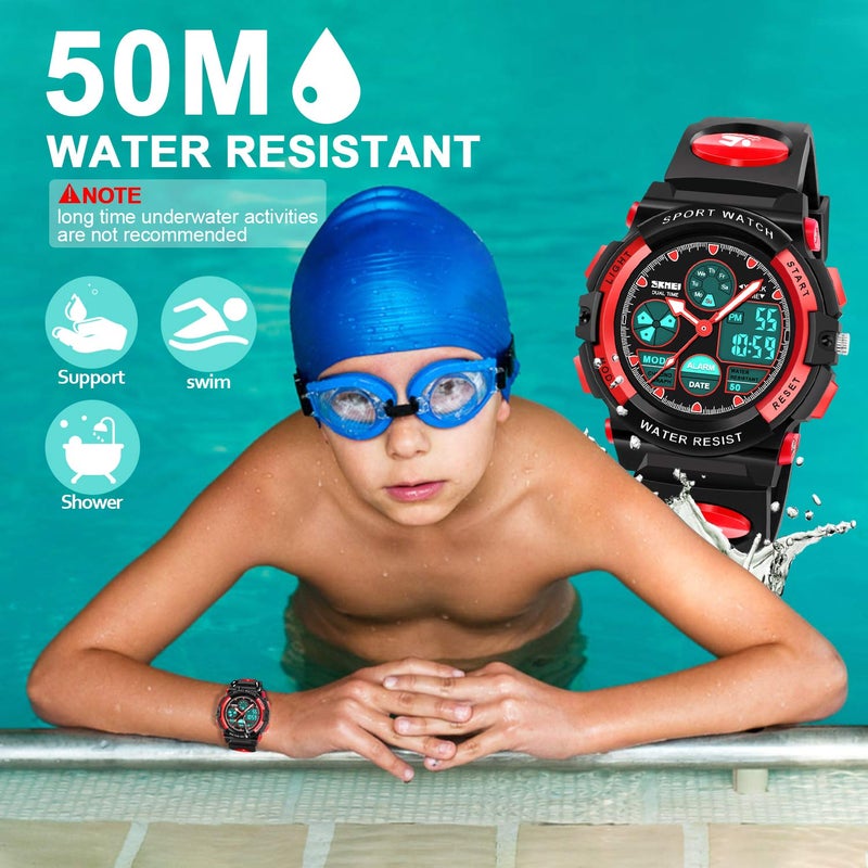 ATIMO Kids Sport Watch, 50M Water Resistant, Dual Time, Alarm, Stopwatch, LED Light, Calendar, Shock Resistant, Polyurethane Band - Image 5