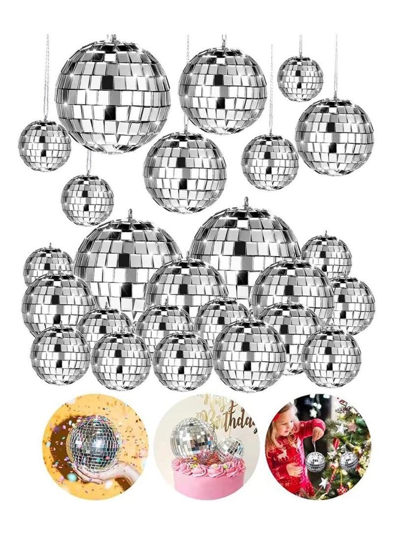 24-Piece Disco Ball Cake Topper Set in 4 Sizes (8cm, 5cm, 4cm, 3cm) for Themed Parties, Birthdays & Events - Image 1