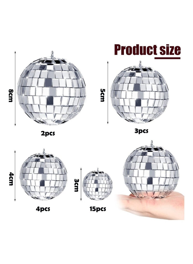24-Piece Disco Ball Cake Topper Set in 4 Sizes (8cm, 5cm, 4cm, 3cm) for Themed Parties, Birthdays & Events - Image 3