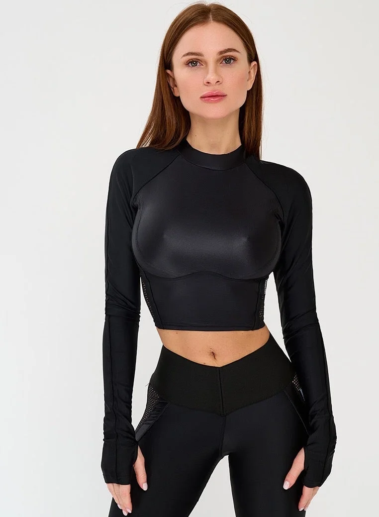 بونا فيدي قمصان ضاغطة بونا فايد للنساء - بلوزة قصيرة رياضية بأكمام طويلةقصيرة للنساء - مصممة للجيم والتمارين والجري